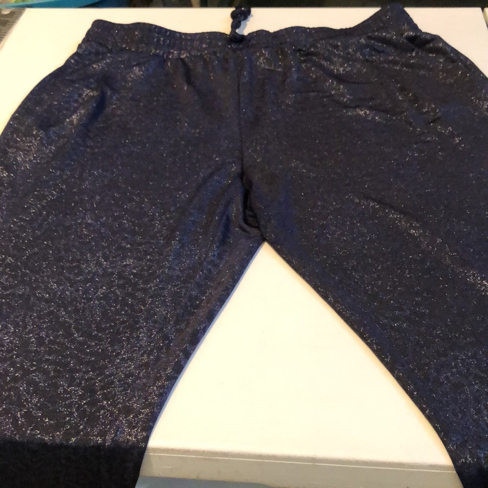 Jenniger Lopez large navy animal print pull on pant drawstring metallic sheen
